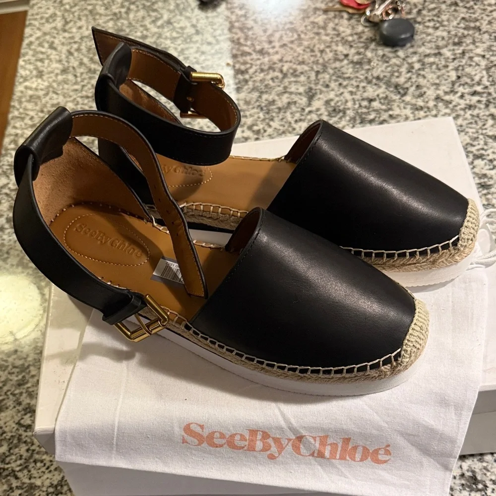 NIB See By Chloe Glyn Leather Espadrille with Ankle Strap - Size 8